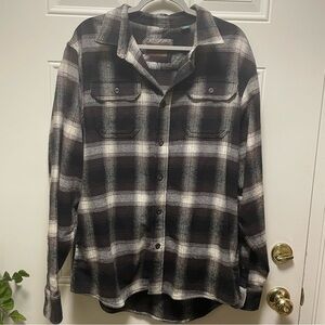 Men’s Orvis brown black plaid shirt jacket L